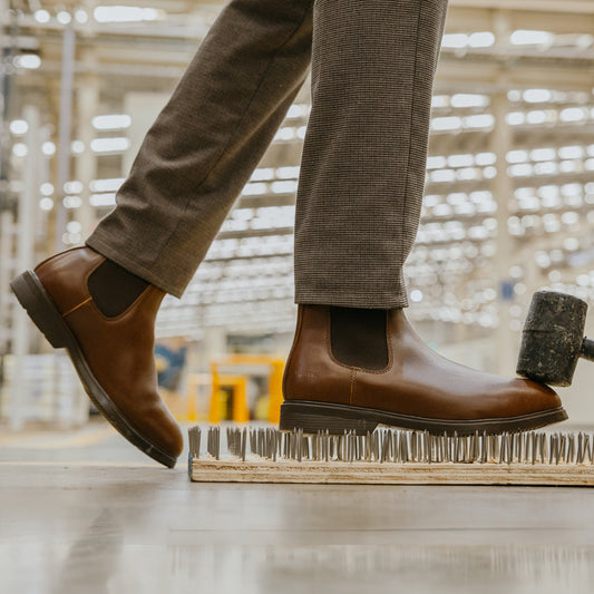 Proxon - Slim fit Brown Chelsea Steel Toe Safety Boots for Men