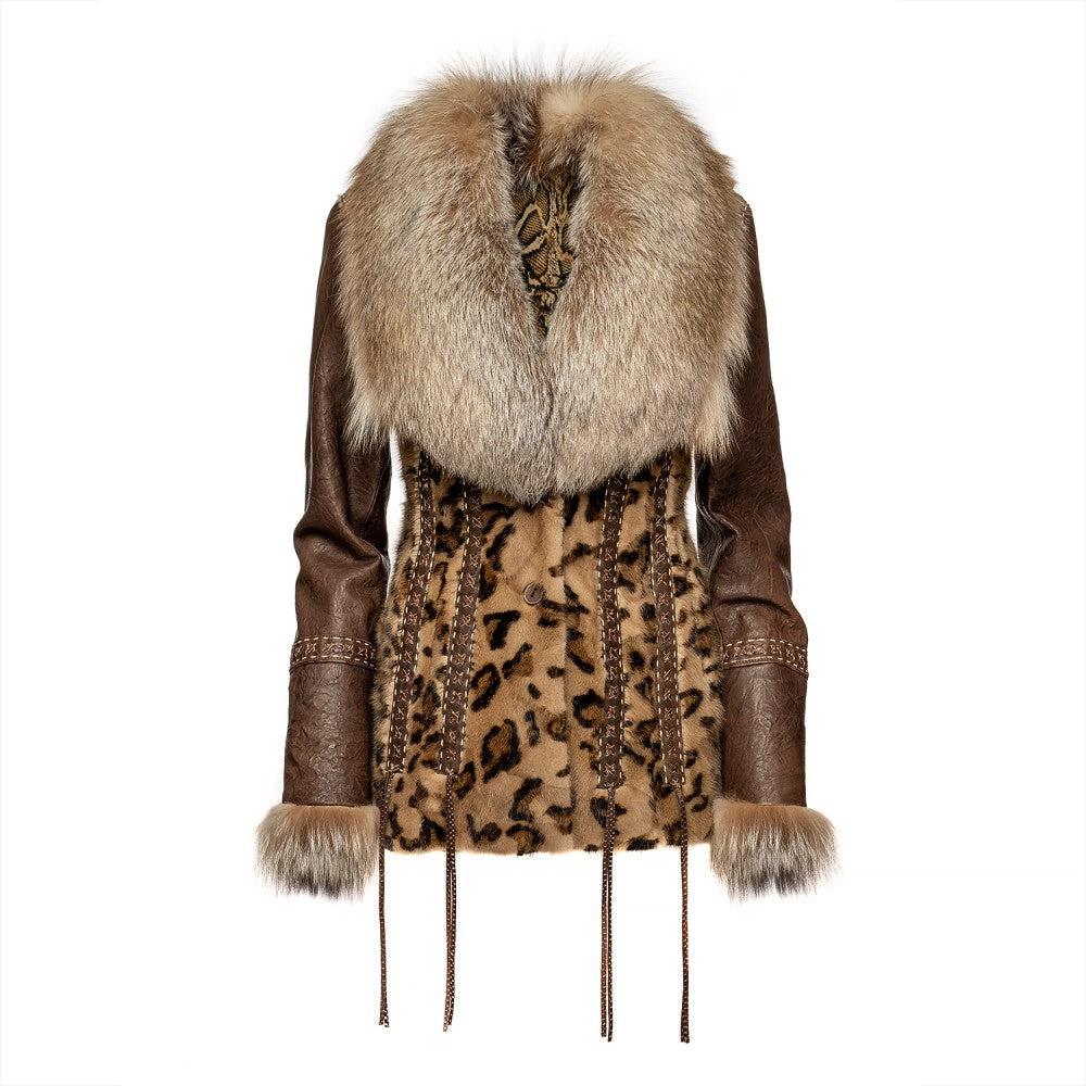 RC2007MKZ - Cuadra leopard casual fashion mink and fox fur coat for woman-Kuet.us
