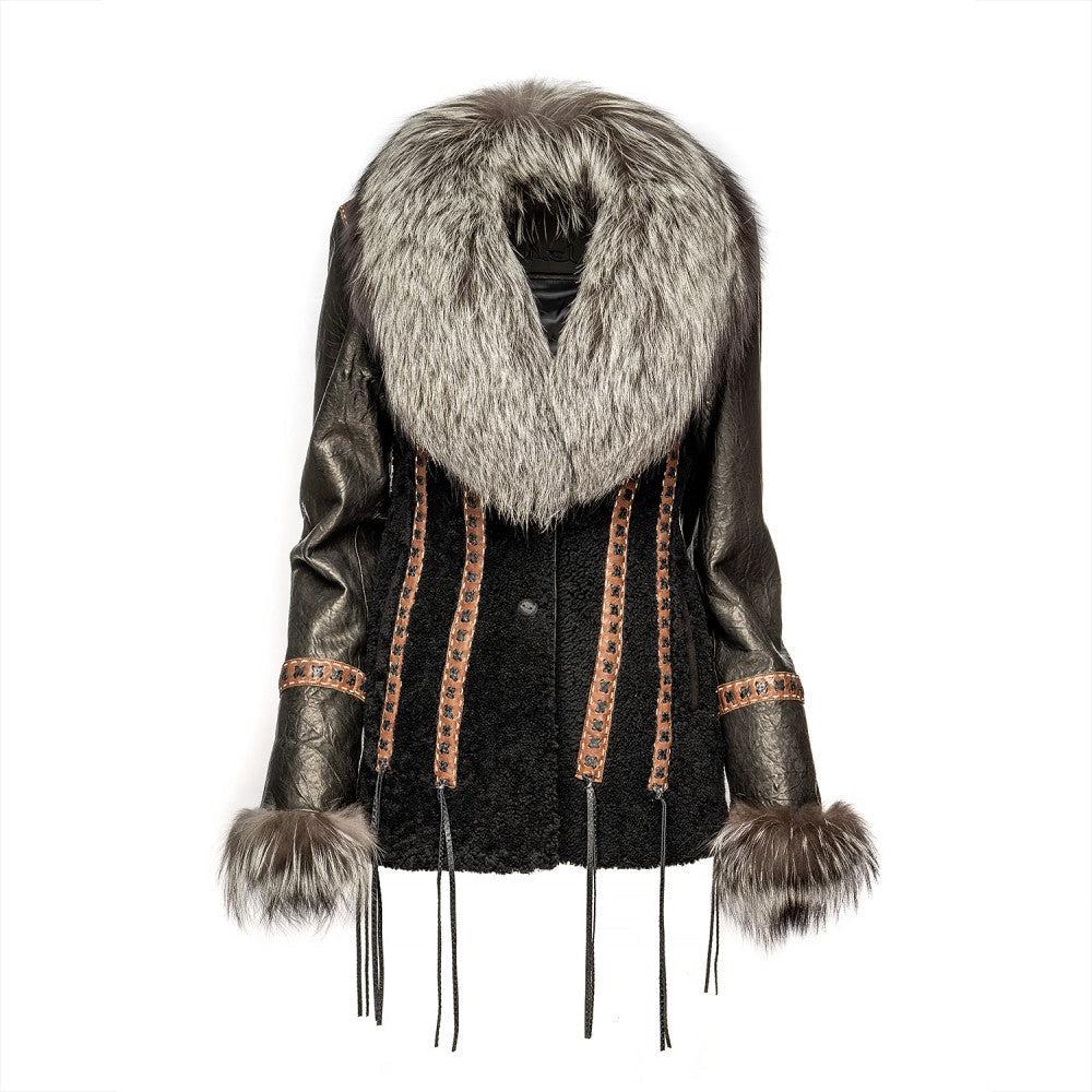 RC2007RCZ - Cuadra black casual fashion sheepskin jacket for woman-Kuet.us