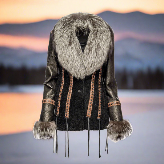 M256COC - Cazadora casual tejida de piel de cordero CAFE Cuadra para mujer