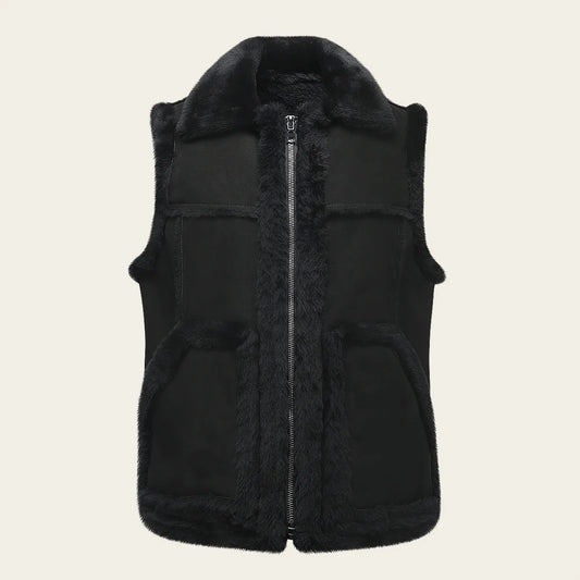 RC2 - Cuadra black casual fashion shearling sheepskin vest for men