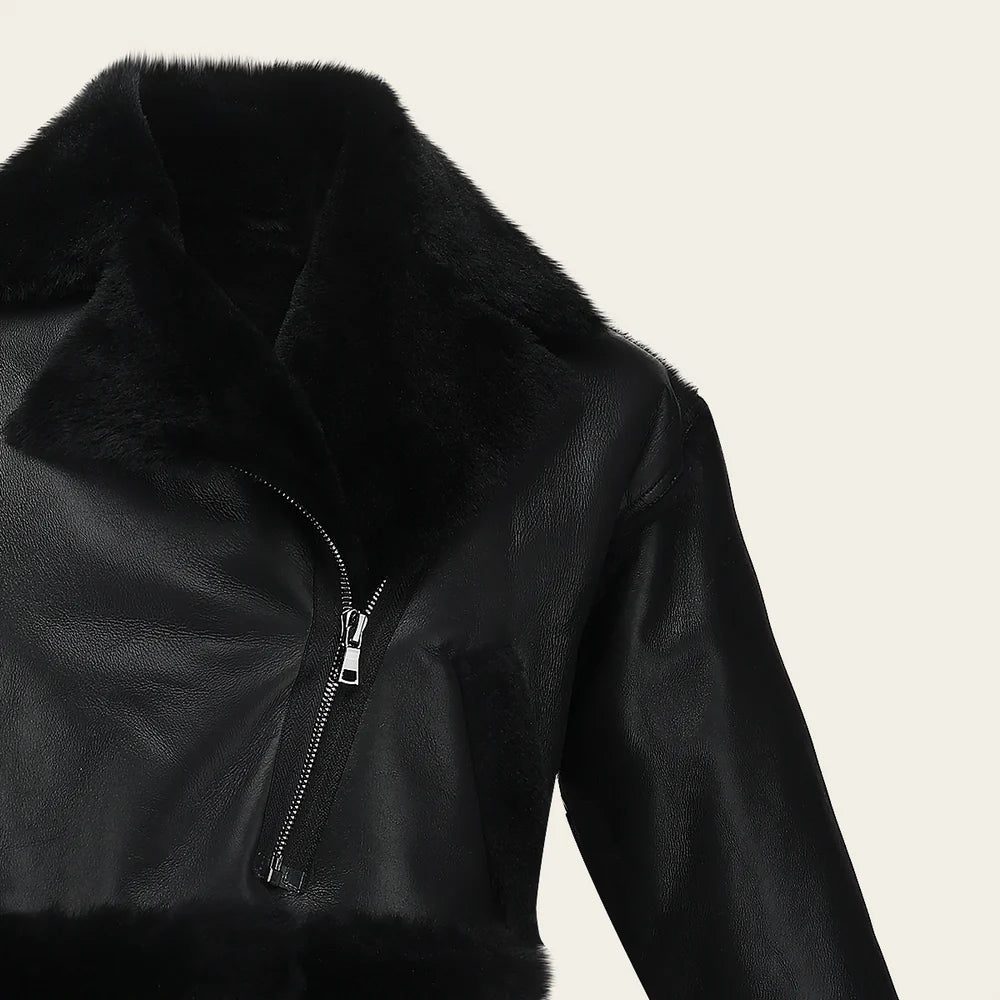 RCMOTOW - Cuadra black cropped moto shearling leather jacket for women