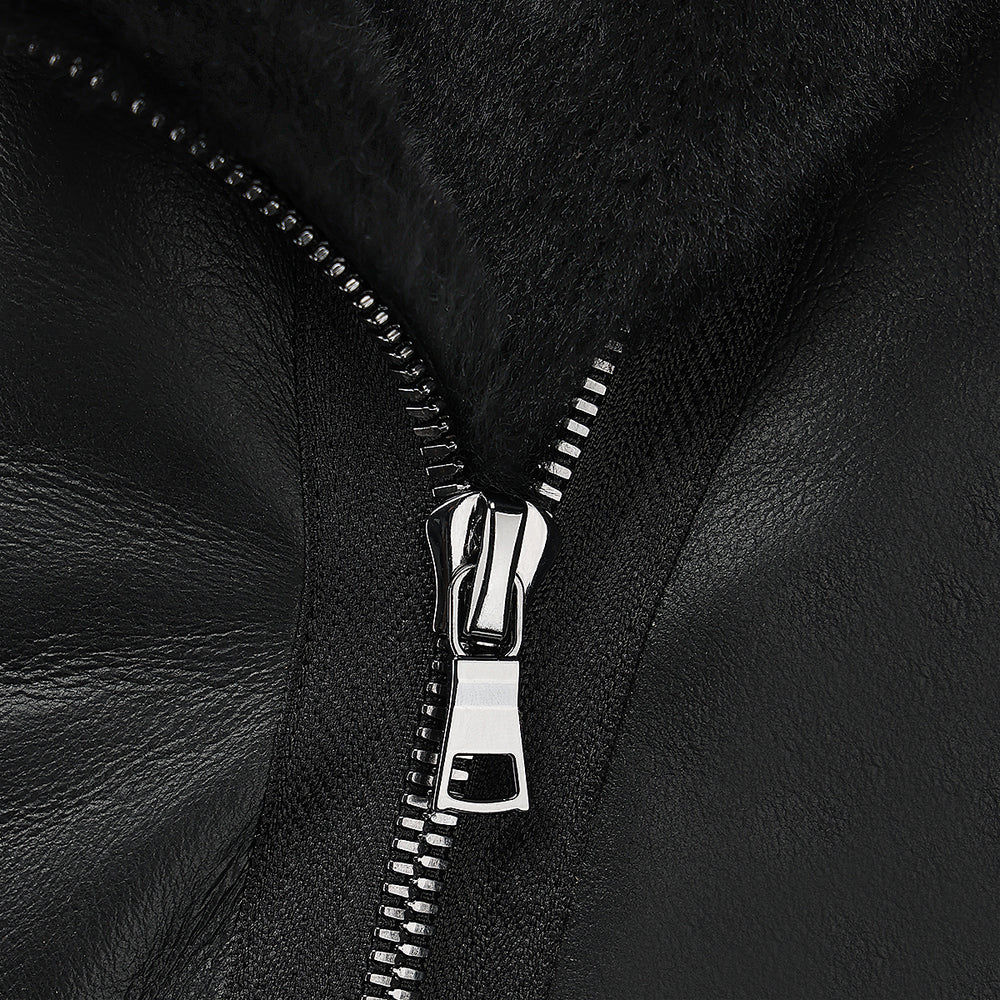 RCMOTOW - Cuadra black cropped moto shearling leather jacket for women