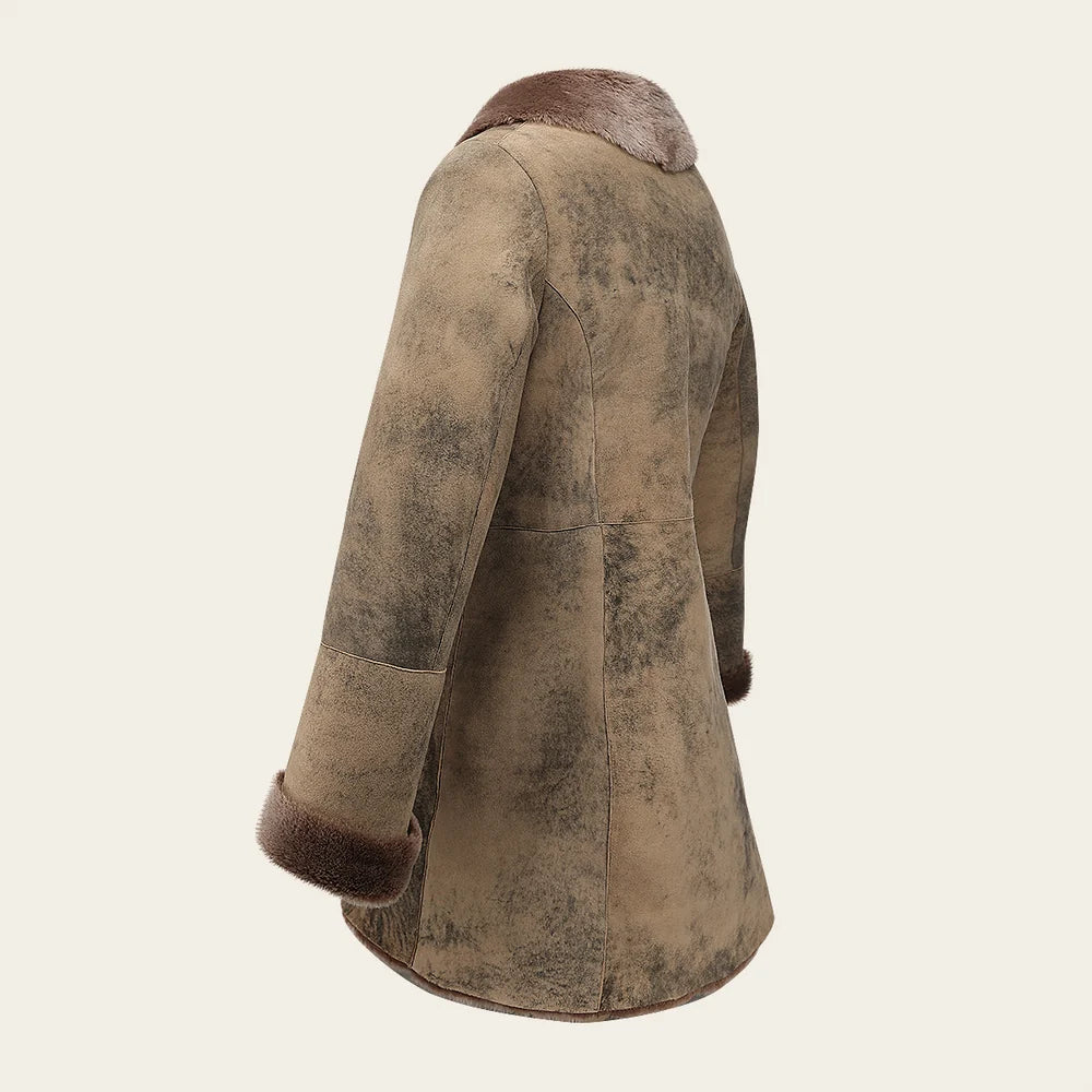 RCNG - Cuadra camel shawl collar shearling sheepskin coat for women