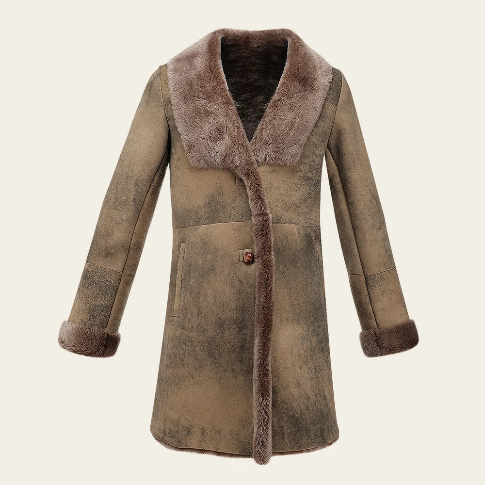 RCNG - Cuadra camel shawl collar shearling sheepskin coat for women