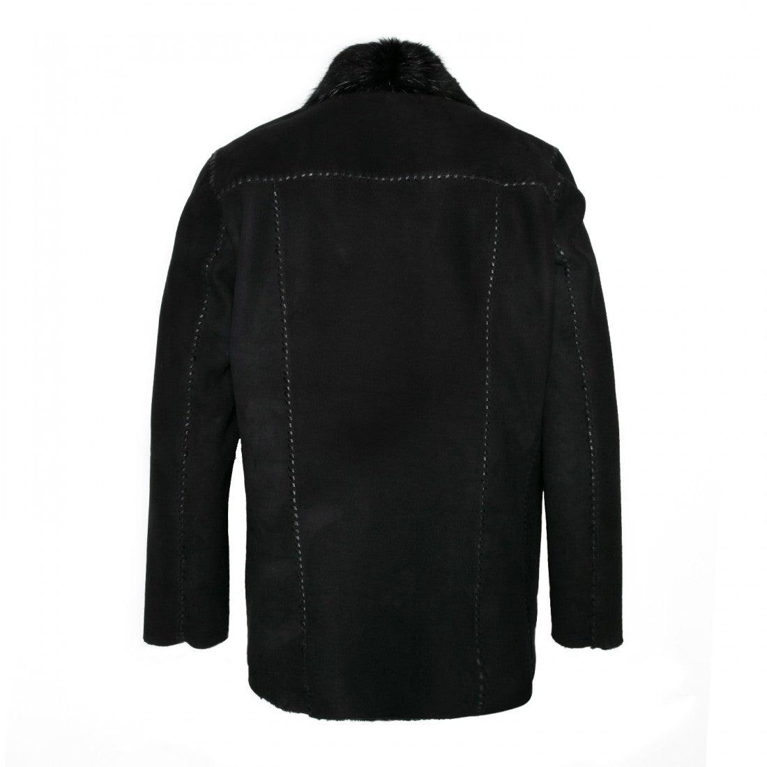 RCPB15TB - Cuadra black western sheepskin jacket with fur and beaver fur for men-Kuet.us