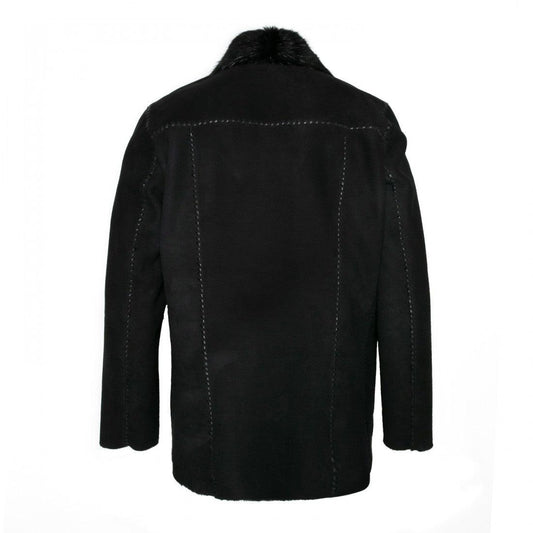 RCPB15TB - Cuadra black western sheepskin jacket with fur and beaver fur for men-Kuet.us