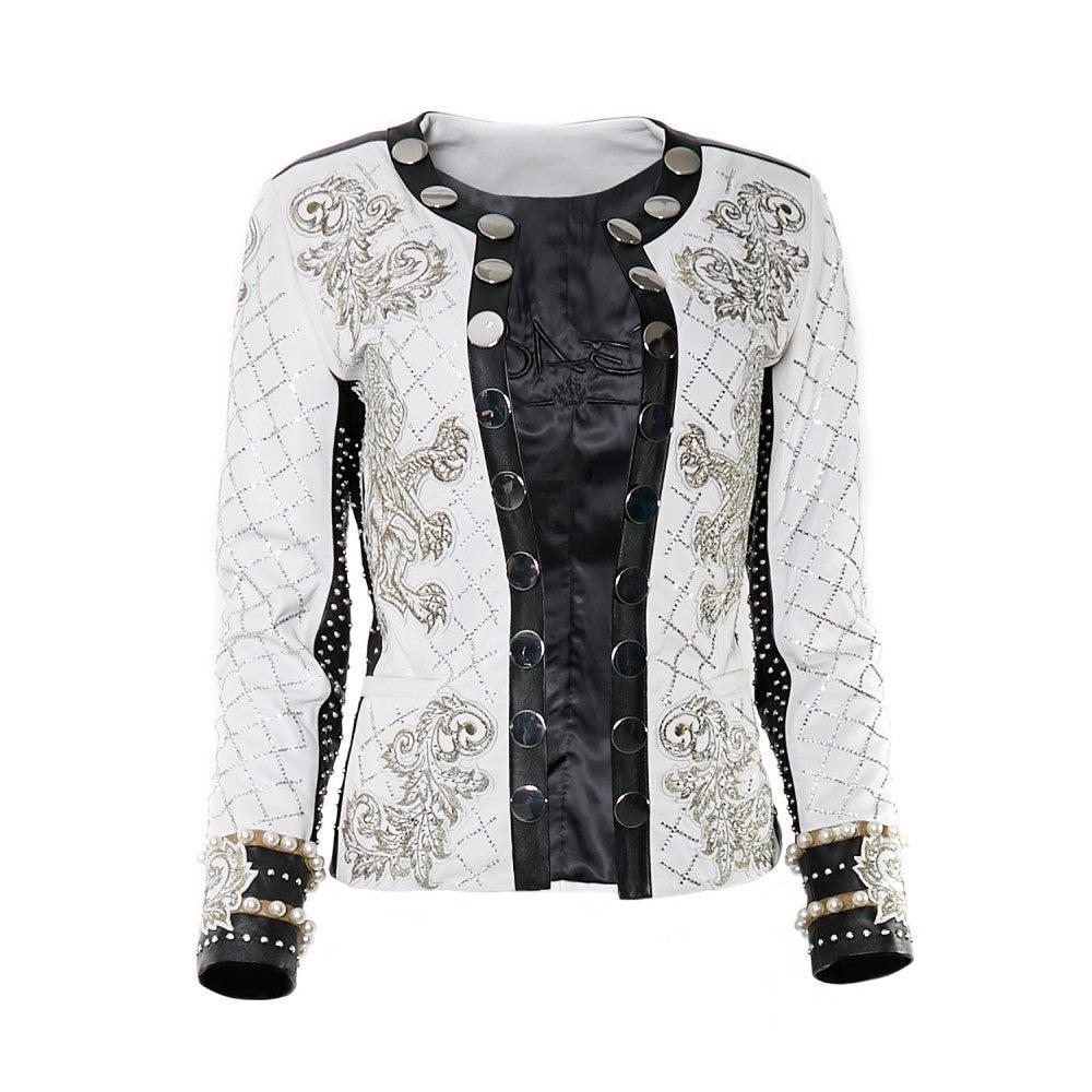 RINGQCC - Cuadra white western fashion lambskin leather jacket for women-Kuet.us