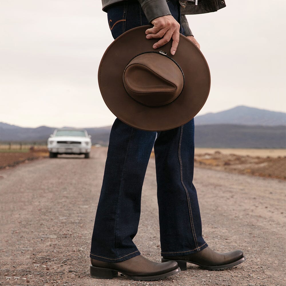 2T57RS - Cuadra brown vintage fashion cowboy cowhide leather mid boots for men