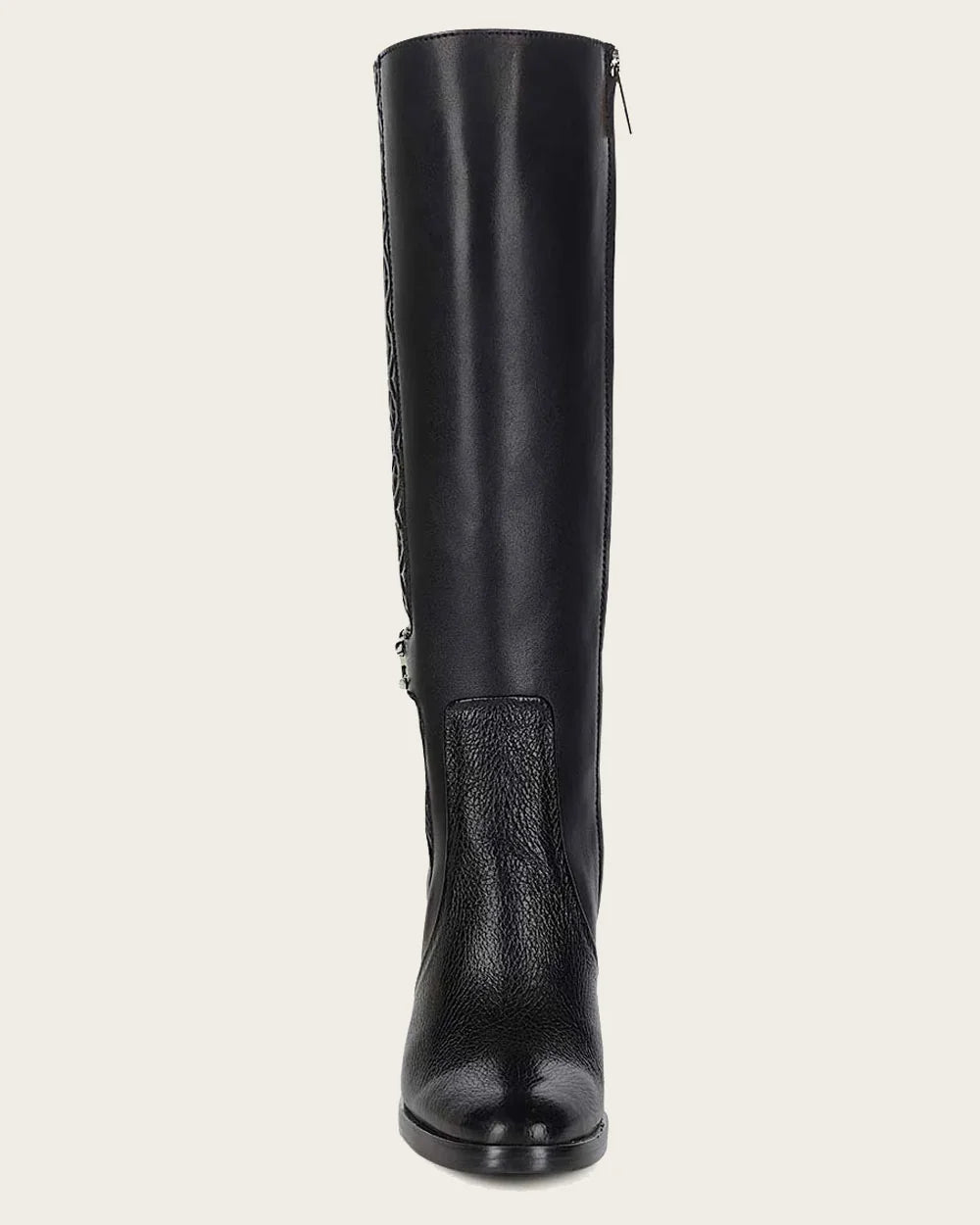 T40VNTS - Cuadra Black Casual Dress Deer Leather Knee-High Boots for Women