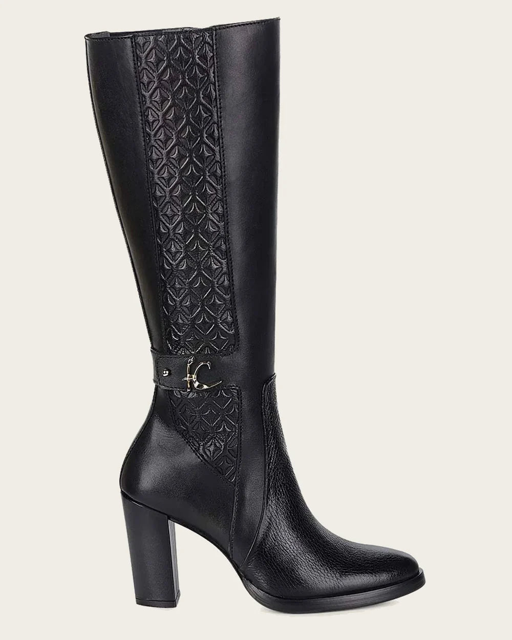 T40VNTS - Cuadra Black Casual Dress Deer Leather Knee-High Boots for Women