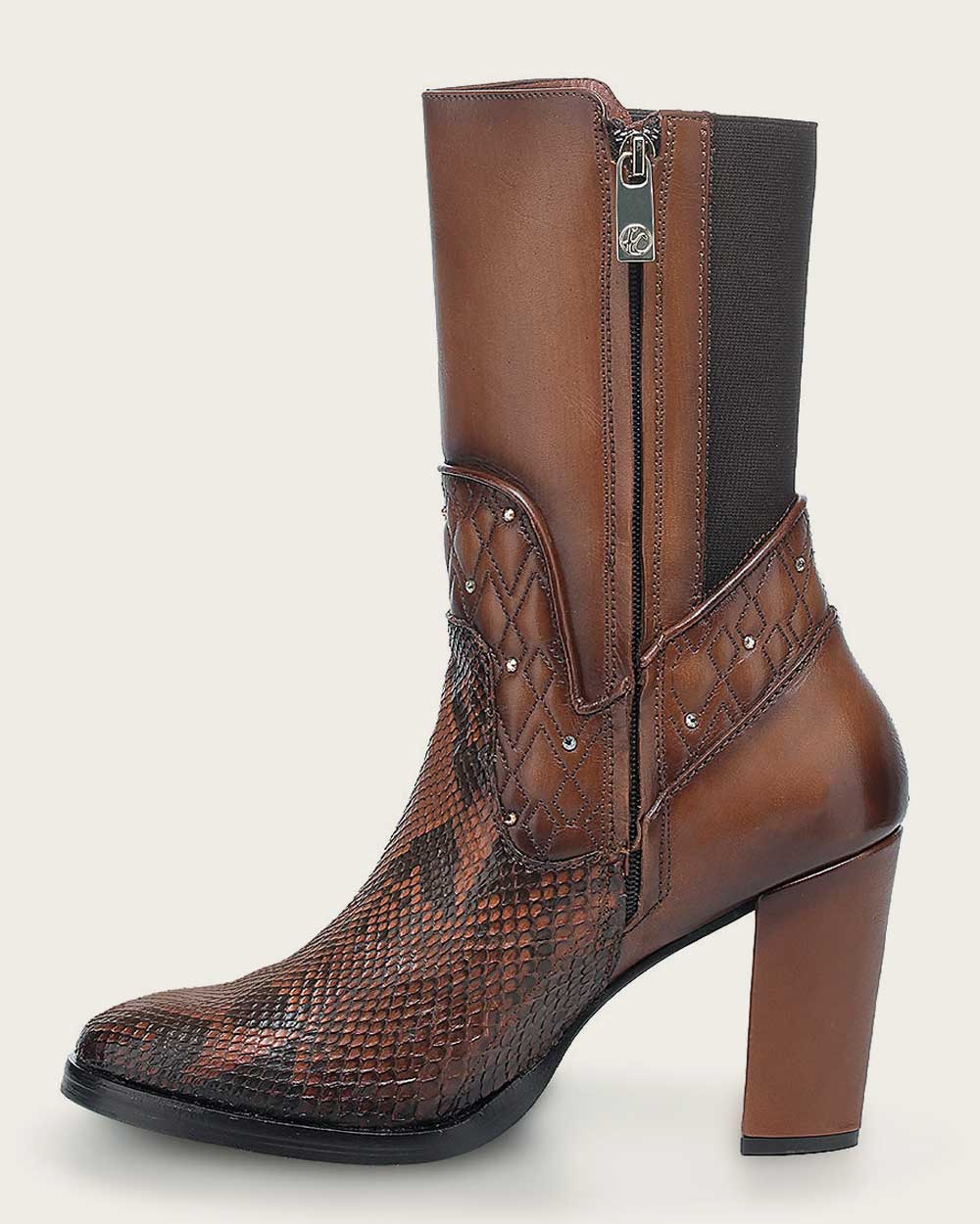 T43PBRN - Cuadra Brick Brown Western Cowgirl Python Skin Ankle Boots