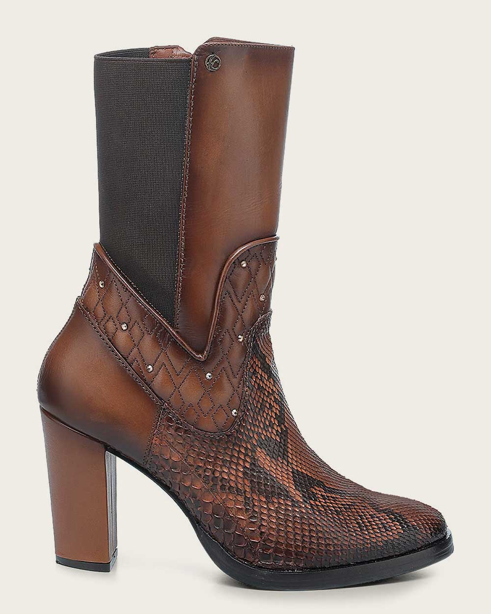 T43PBRN - Cuadra Brick Brown Western Cowgirl Python Skin Ankle Boots