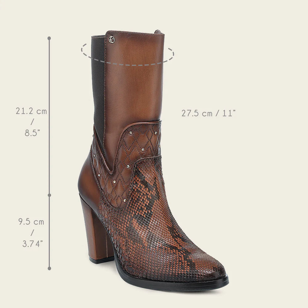 T43PBRN - Cuadra Brick Brown Western Cowgirl Python Skin Ankle Boots