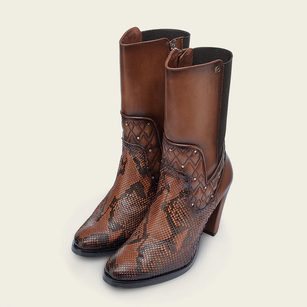T43PBRN - Cuadra Brick Brown Western Cowgirl Python Skin Ankle Boots