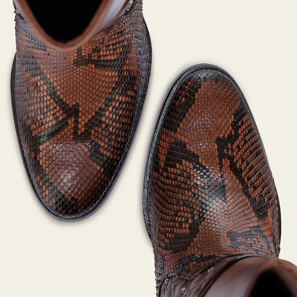 T43PBRN - Cuadra Brick Brown Western Cowgirl Python Skin Ankle Boots