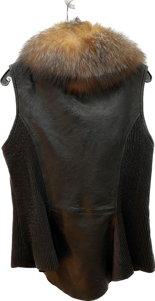 V9170Z - Cuadra black shaved sheepskin leather with fox fur vest for women-Kuet.us