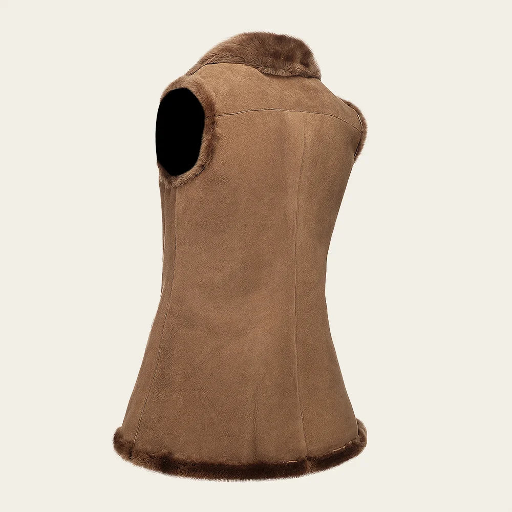 VRC501W - Cuadra cognac casual fashion notch-collar shearling vest for women