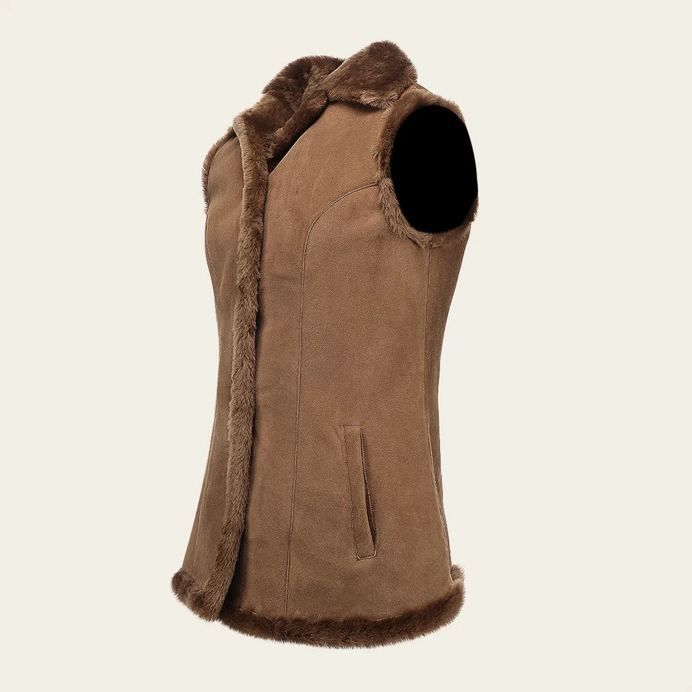 VRC501W - Cuadra cognac casual fashion notch-collar shearling vest for women