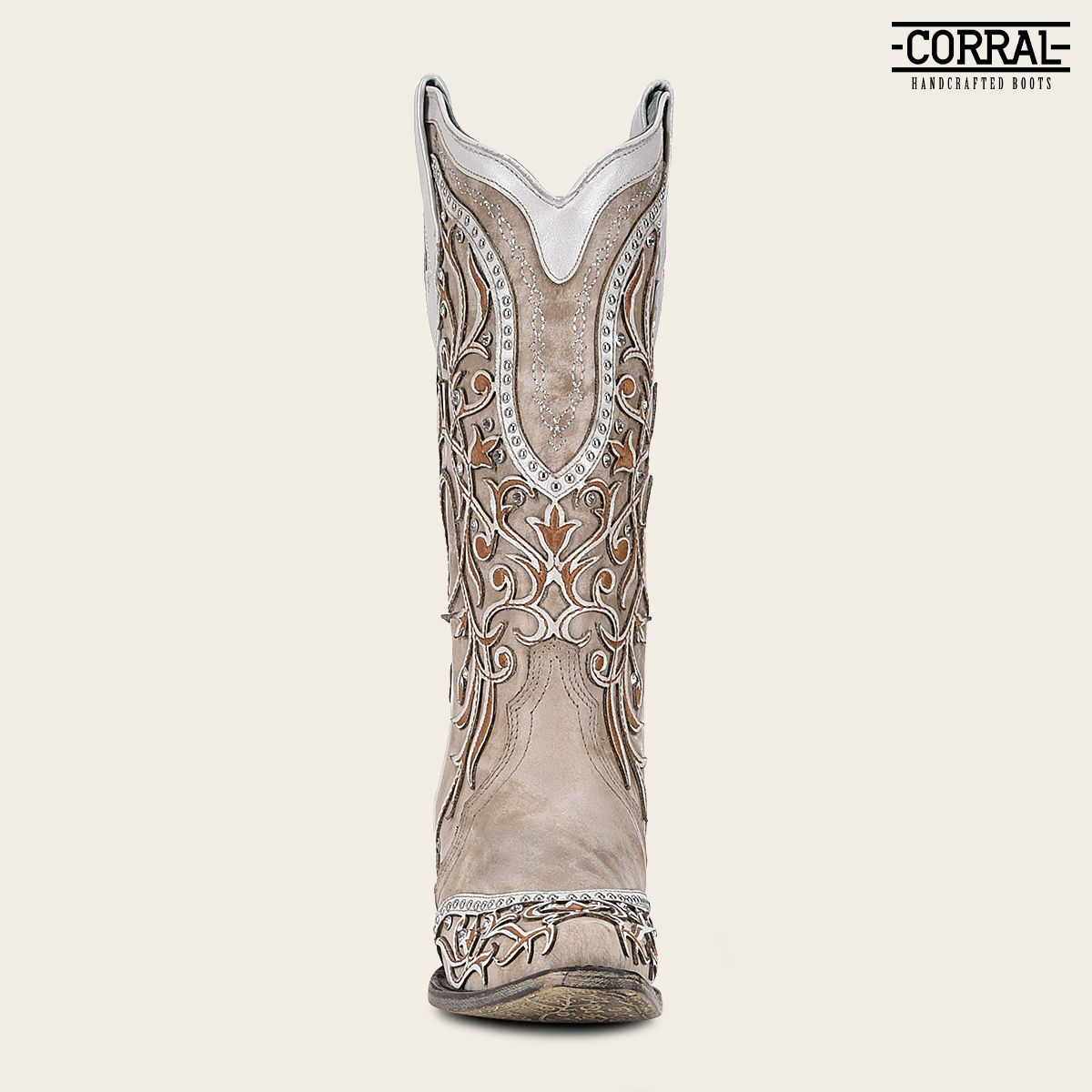 A3837 - Corral white cowgirl western leather floral inlay boots for women-Kuet.us