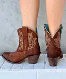 A4257 - M Corral brown western cowgirl leather ankle boots for women-Kuet.us