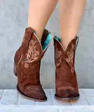 A4257 - M Corral brown western cowgirl leather ankle boots for women