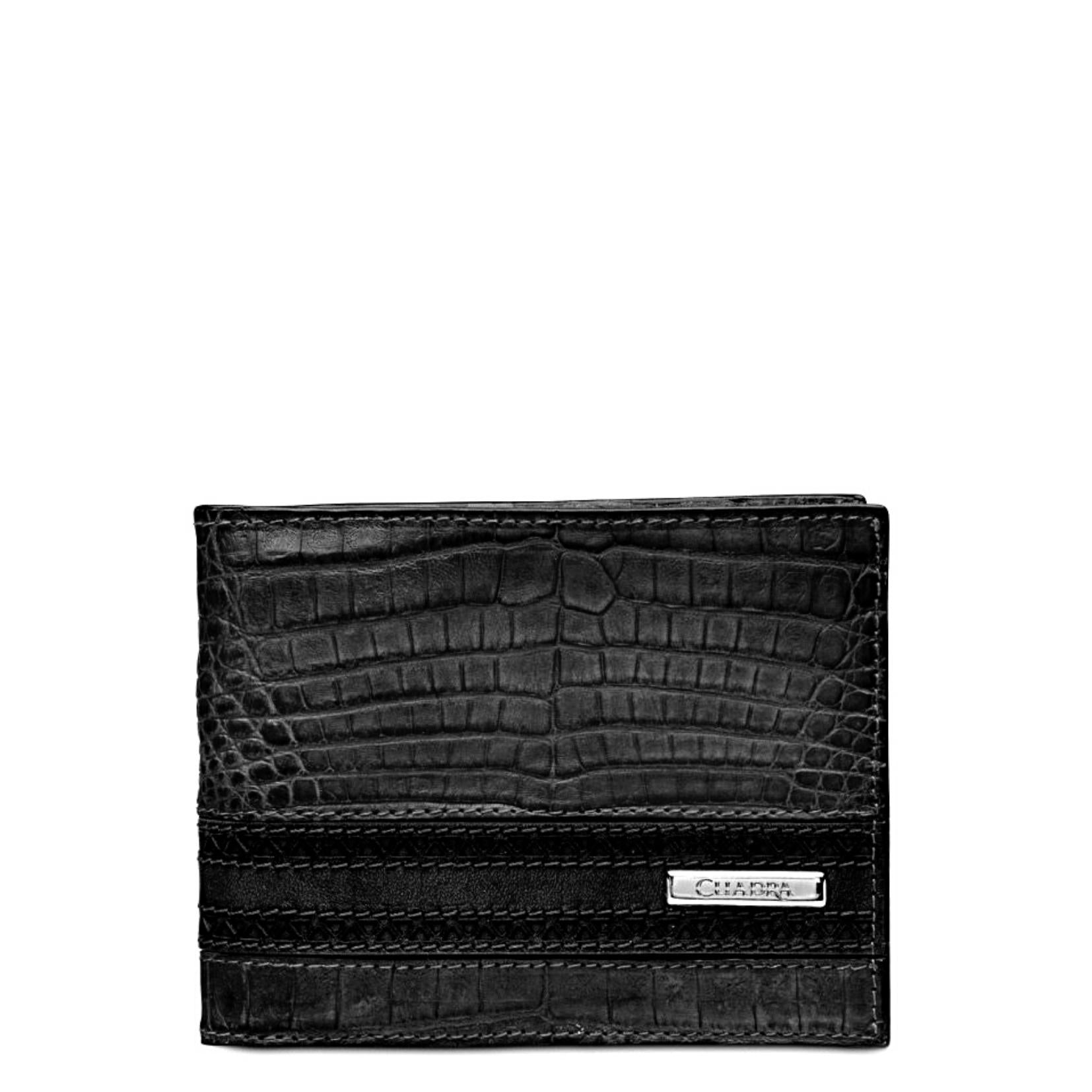 B2240FL - Cuadra black fashion caiman leather bi fold wallet for men-Kuet.us