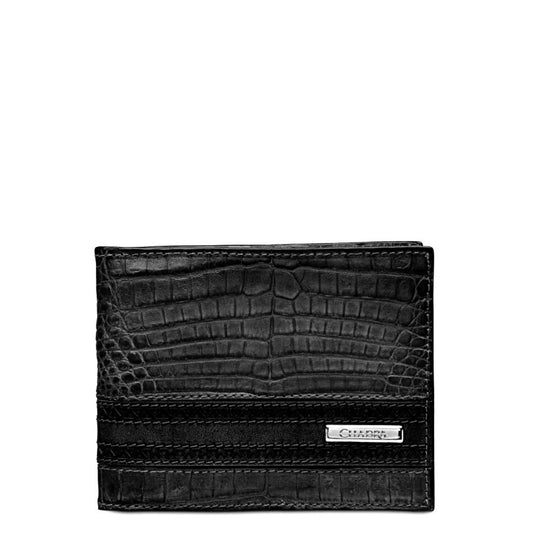 B2240FL - Cuadra black fashion caiman leather bi fold wallet for men-Kuet.us