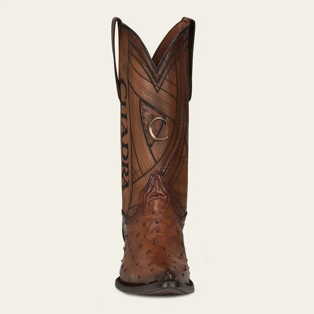 B22PA1 - Cuadra brown dress cowboy ostrich leather boots for men-Kuet.us