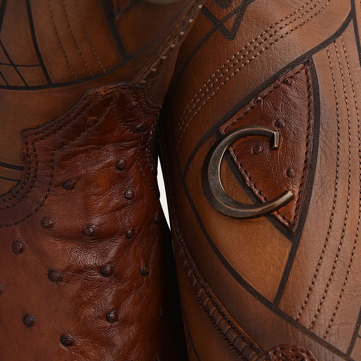 B22PA1 - Cuadra Honey casual cowboy ostrich leather boots for men-CUADRA-Kuet-Cuadra-Boots
