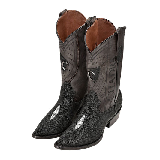 B22PMA - Cuadra Black dress cowboy stingray leather boots for men-Kuet.us