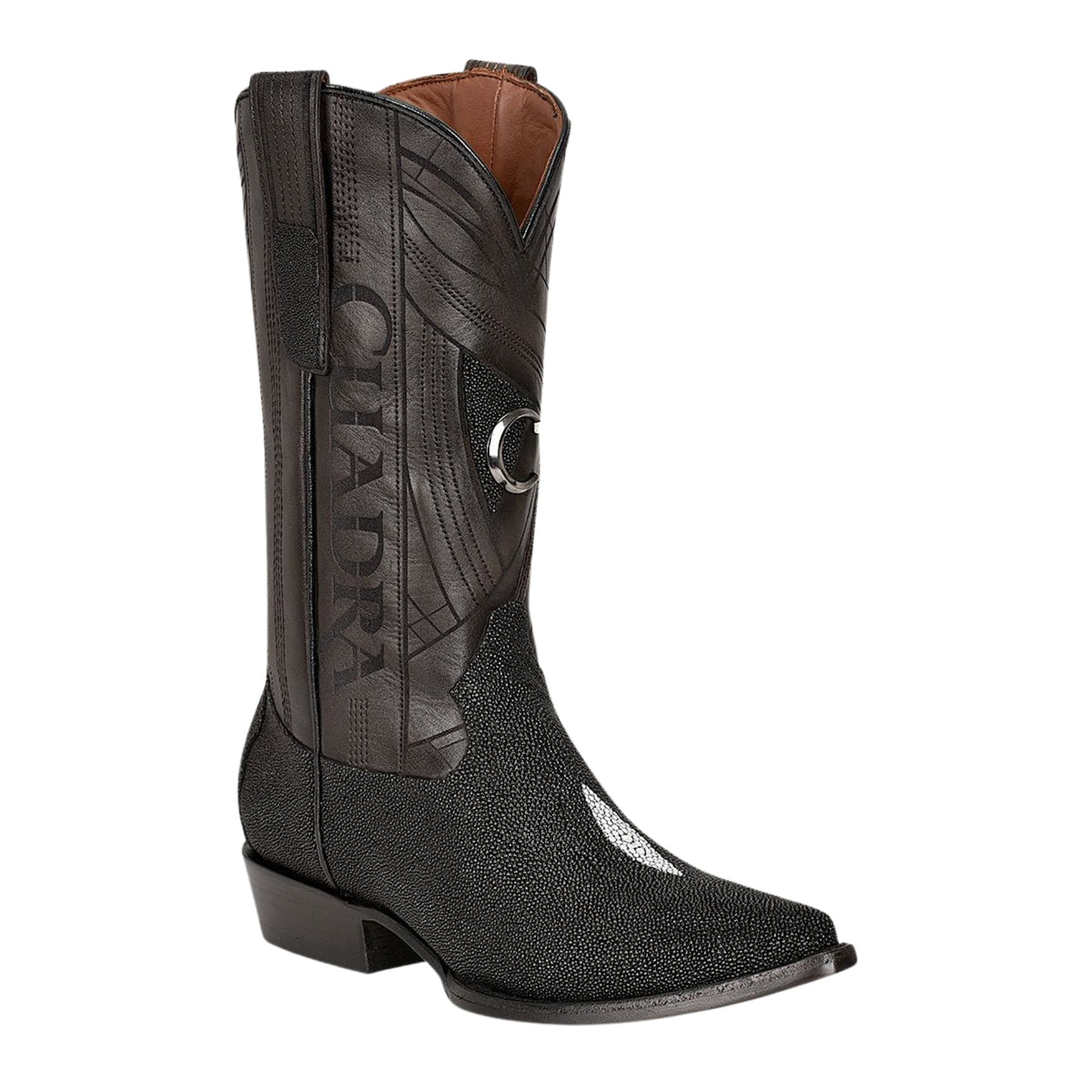 B22PMA - Cuadra Black dress cowboy stingray leather boots for men-Kuet.us