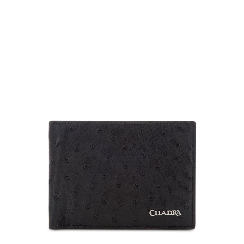 B2910A1 - Cuadra black classic full quill ostrich leather bi fold wallet for men-Kuet.us