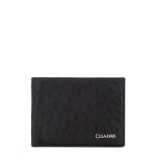 B2910A1 - Cuadra black classic full quill ostrich leather bi fold wallet for men-Kuet.us