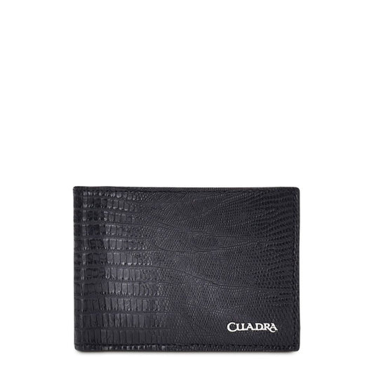B2910LT - Cuadra black classic lizard leather bi fold wallet for men-Kuet.us