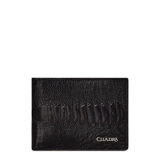 B2910PA - Cuadra black classic ostrich leg bi fold wallet for men-Kuet.us
