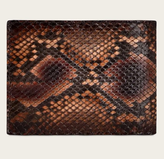 B2910PI - Cuadra chestnut classic python bi fold wallet for men