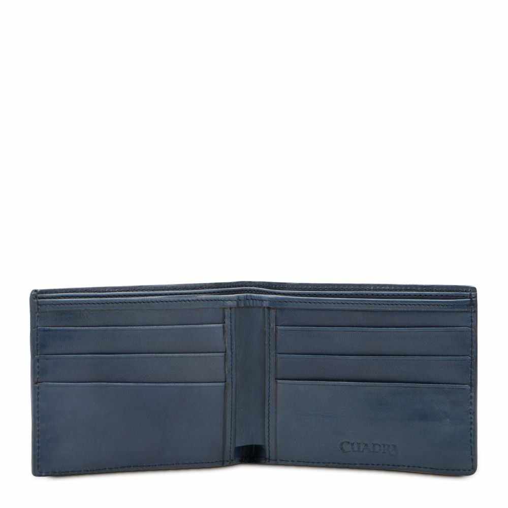 B2910TI - Cuadra blue classic bi fold shark leather wallet for men-Kuet.us