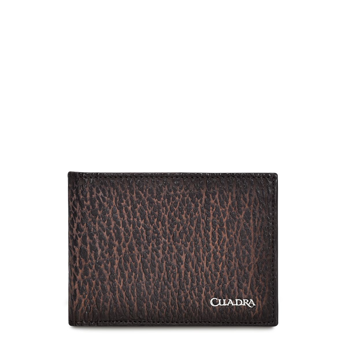 B2910TI - Cuadra brown classic bi fold shark leather wallet for men-Kuet.us