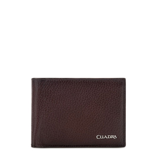 B2910VE - Cuadra brown classic deer leather bi fold wallet for men-Kuet.us