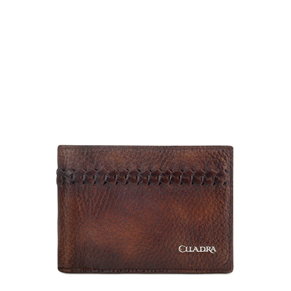 B2940VE - Cuadra almond classic deer leather bi fold wallet for men-Kuet.us