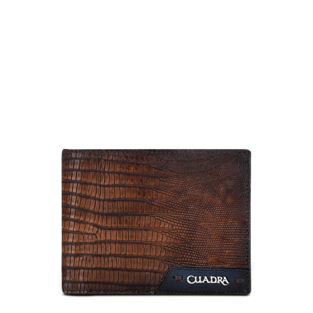 B3005LT - Cuadra honey classic lizard leather bi fold wallet for men-Kuet.us