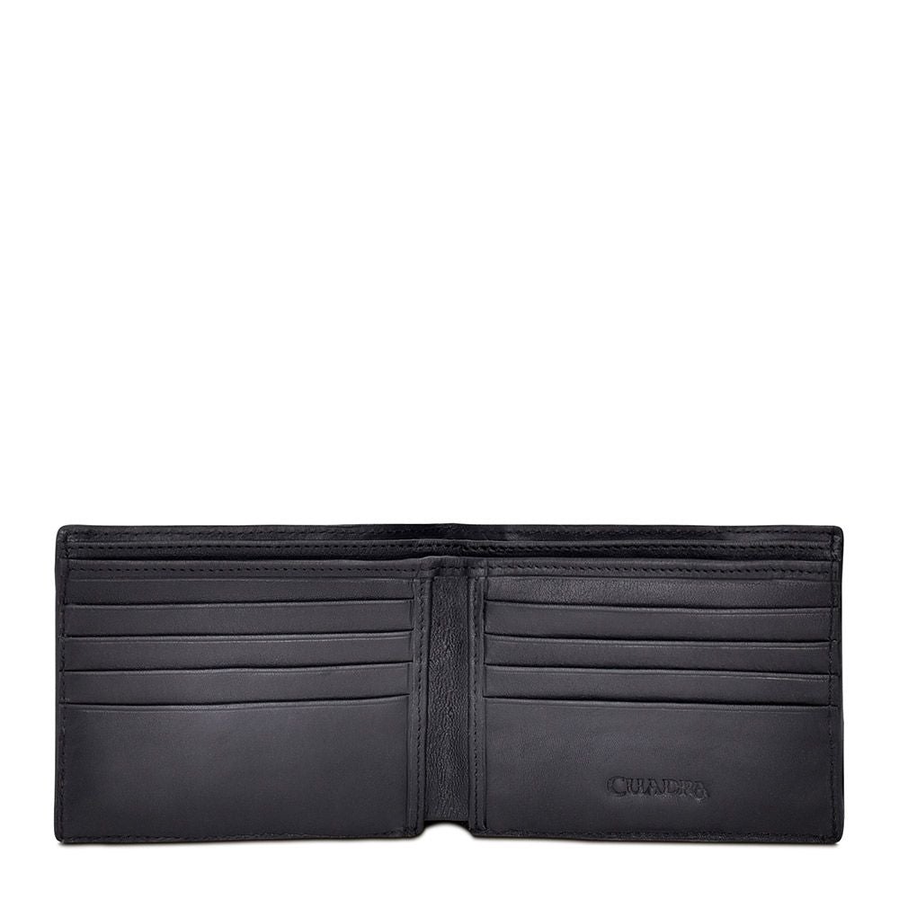 B3018RS - Cuadra black casual fashion calfskin leather bi fold wallet for men-Kuet.us