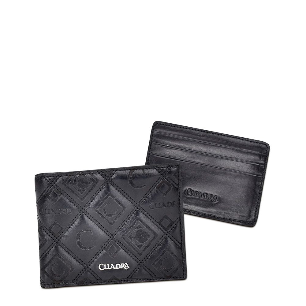 B3018RS - Cuadra black casual fashion calfskin leather bi fold wallet for men-Kuet.us