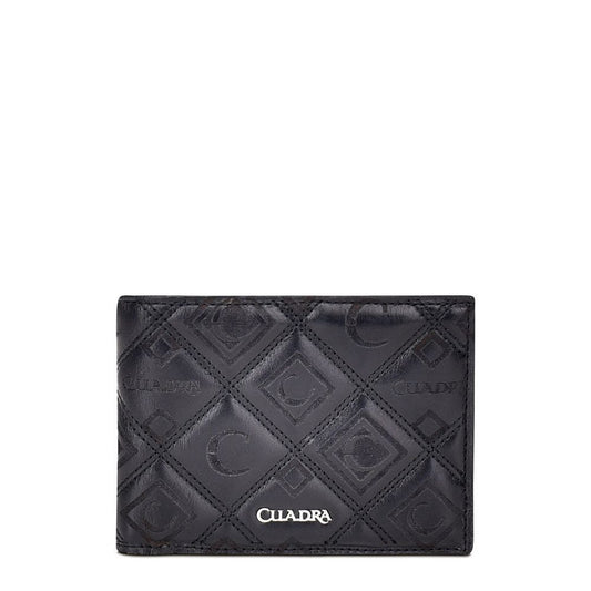 B3018RS - Cuadra black casual fashion calfskin leather bi fold wallet for men-Kuet.us
