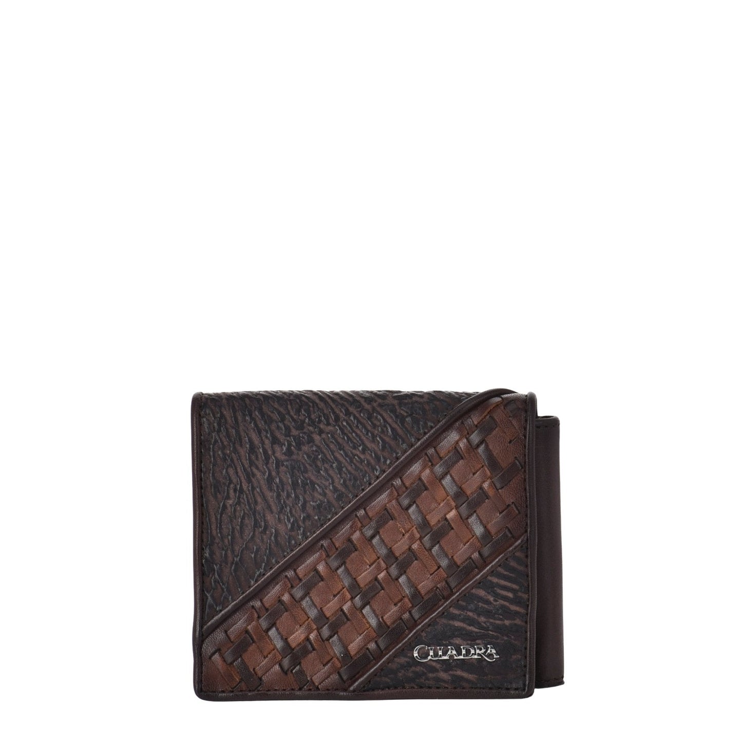 B3022TI - Cuadra brown classic full shark woven tri fold wallet for men-Kuet.us