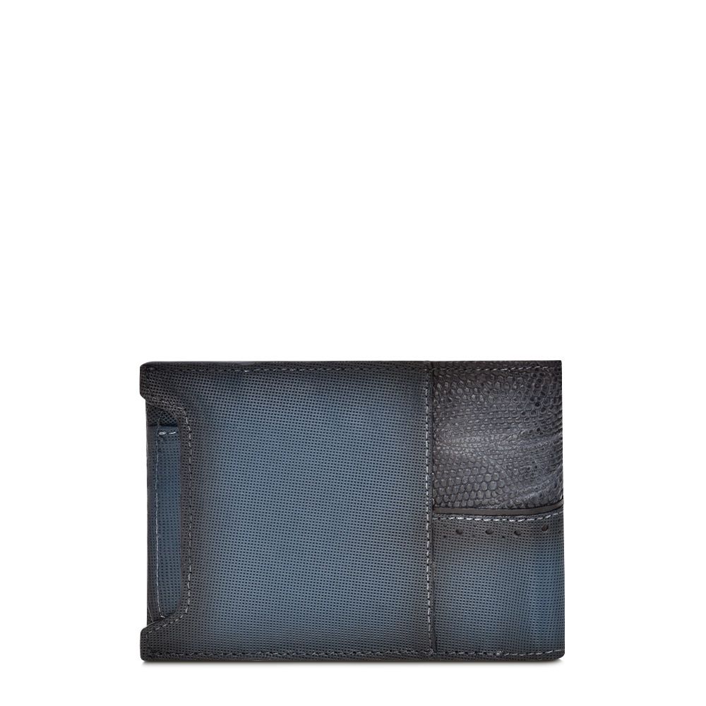B3026LT - Cuadra navy fashion lizard leather bi fold wallet for men-Kuet.us