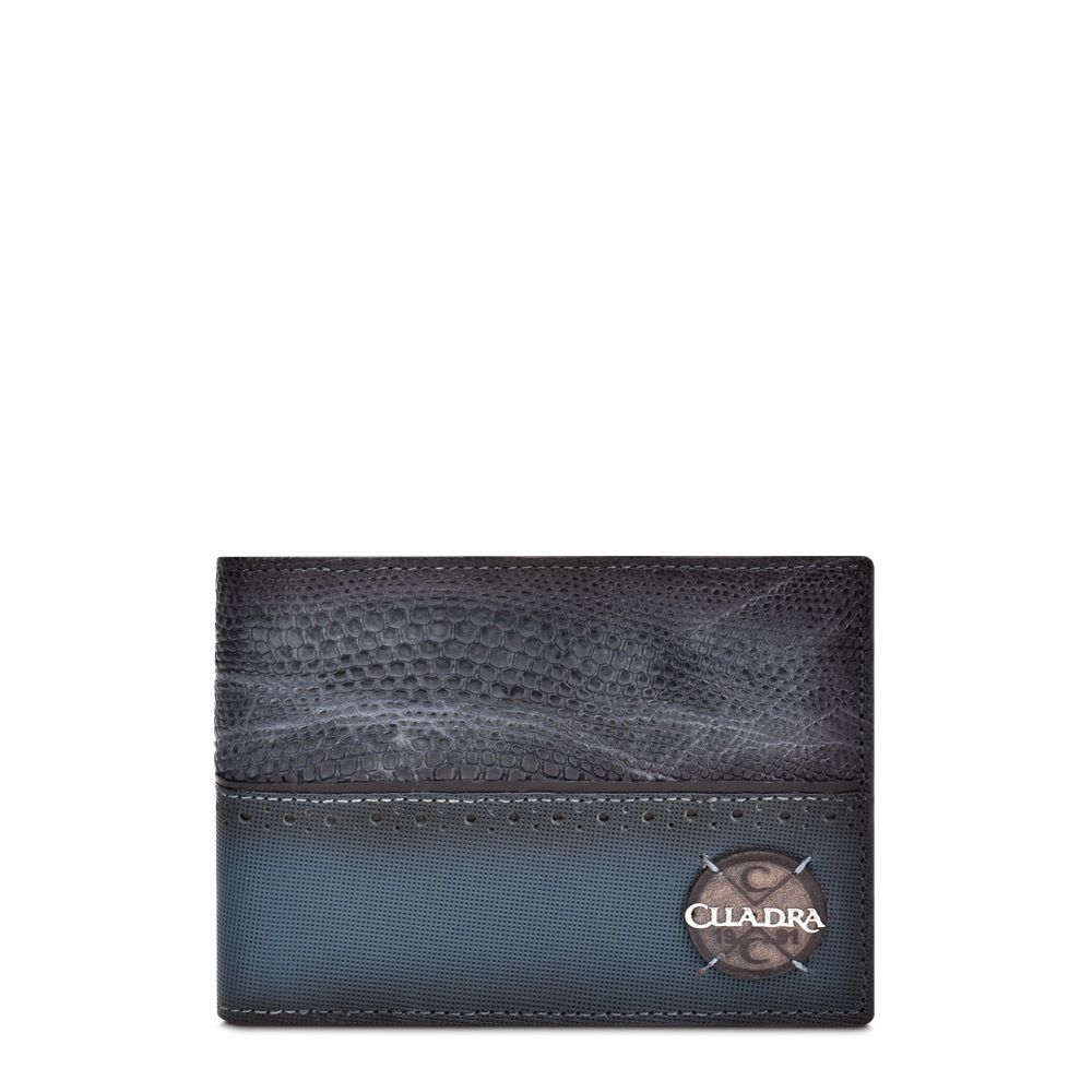 B3026LT - Cuadra navy fashion lizard leather bi fold wallet for men-Kuet.us