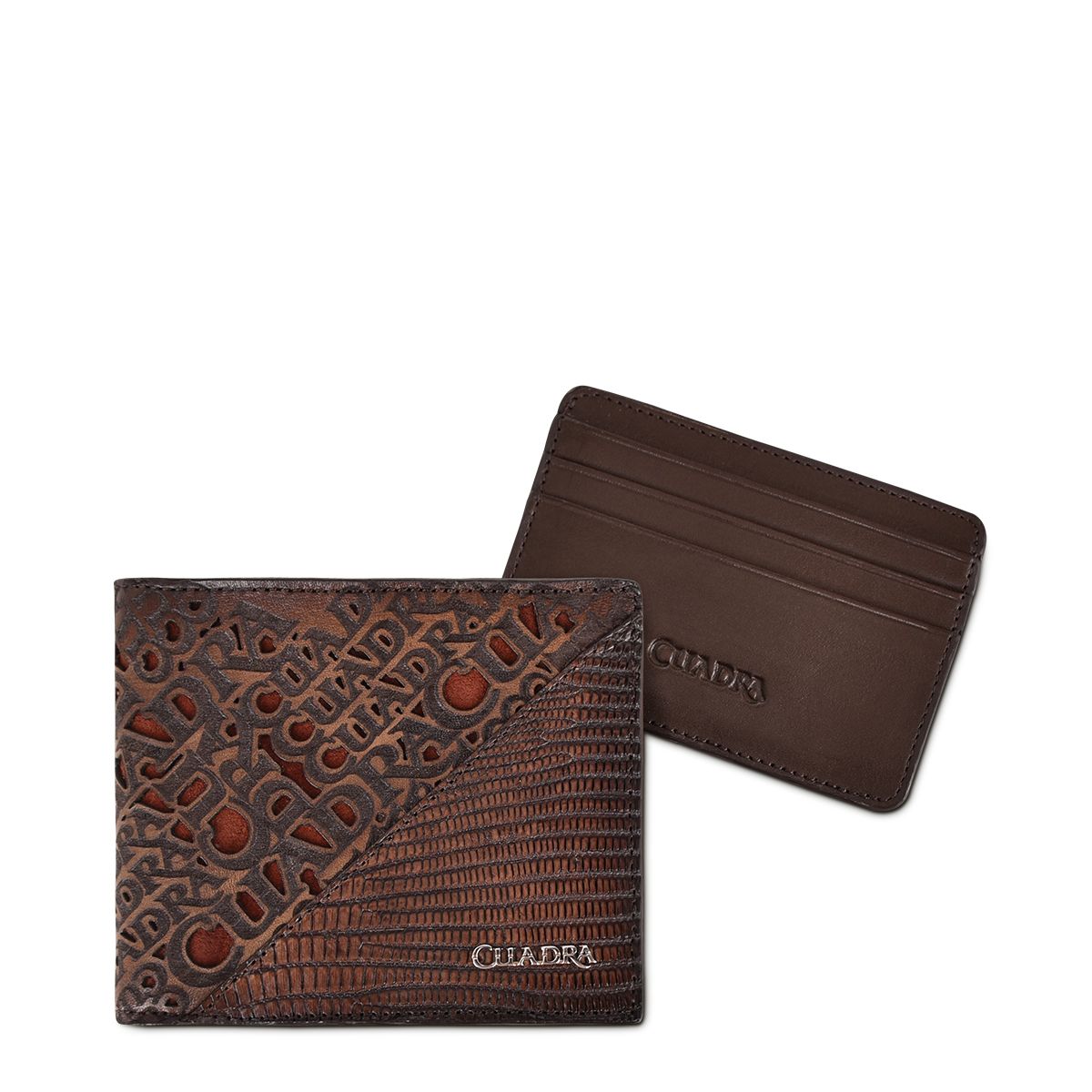 B3033LT - Cuadra brown casual fashion lizard leather bi fold wallet for men-Kuet.us