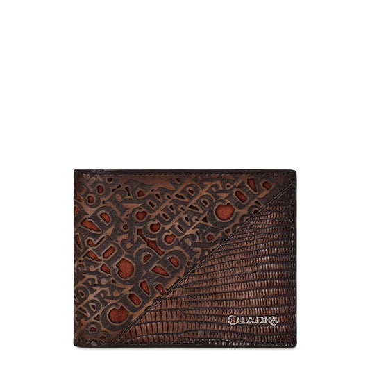 B3033LT - Cuadra brown casual fashion lizard leather bi fold wallet for men-Kuet.us